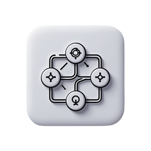 A square white app-style icon with rounded corners, featuring a black line-drawn network or workflow graphic in the center on a plain white background.