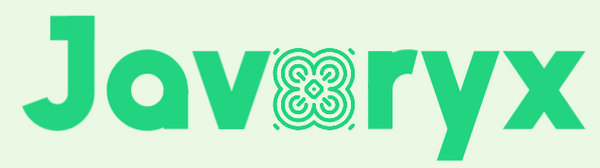 The Javoryx brand logo in bright green, featuring a stylized four-leaf clover motif where the 'o' is formed, set against a pale mint green background.